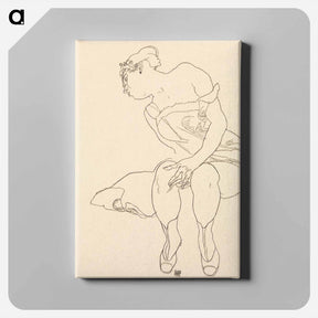 アートパネル-Naked lady. Seated Woman in Corset and Boots - エゴン シーレ Canvas.