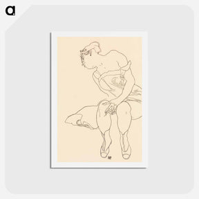 アートポストカード-Naked lady. Seated Woman in Corset and Boots - エゴン シーレ Postcard.