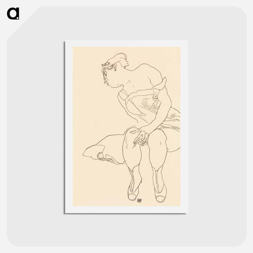 Naked lady. Seated woman in corset and boots - Egon Schiele Postcard.