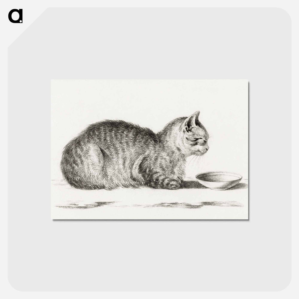 アートポストカード-Lying cat for a dish - ジャン ベルナール Postcard.