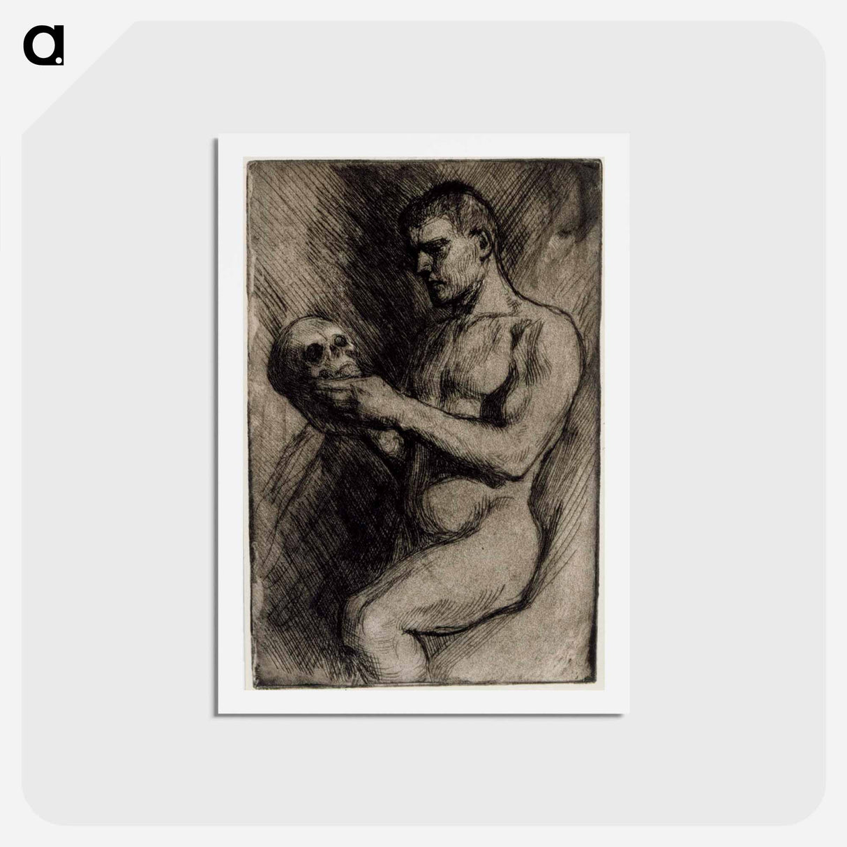 アートポストカード-Alaston mies ja pääkallo - アルバート エーデルフェルト Postcard.