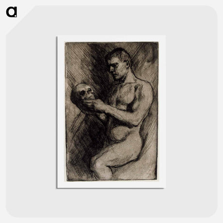 アートポストカード-Alaston mies ja pääkallo - アルバート エーデルフェルト Postcard.