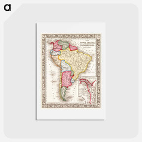 アートポストカード-Map of South America, showing its political divisions - アンティーク地図 Postcard.