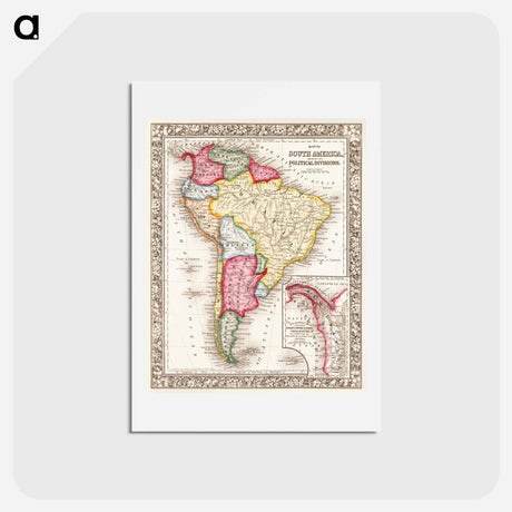 アートポストカード-Map of South America, showing its political divisions - アンティーク地図 Postcard.