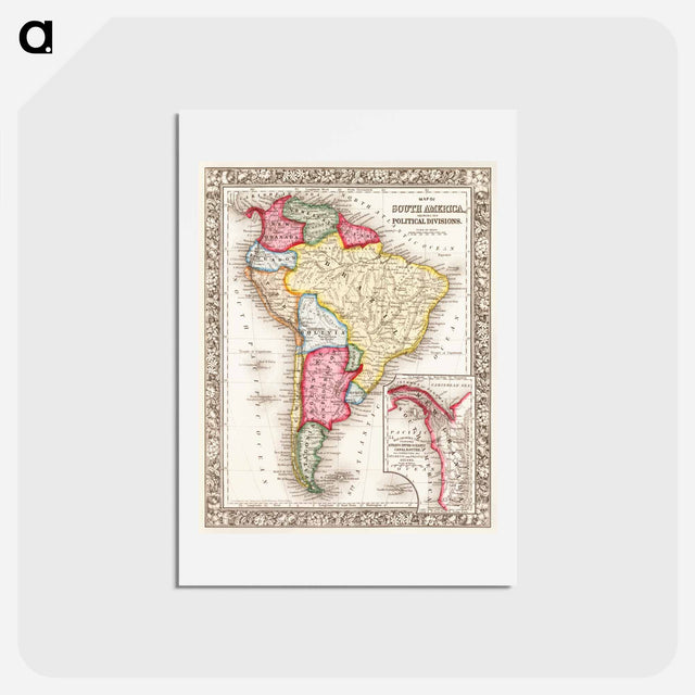 アートポストカード-Map of South America, showing its political divisions - アンティーク地図 Postcard.