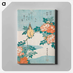 アートパネル-Warbler and Roses - 葛飾 北斎 Canvas.