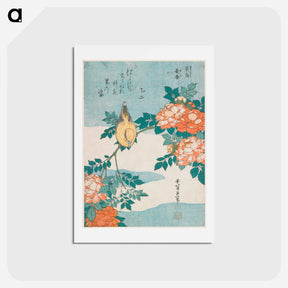 アートポストカード-Warbler and Roses - 葛飾 北斎 Postcard.