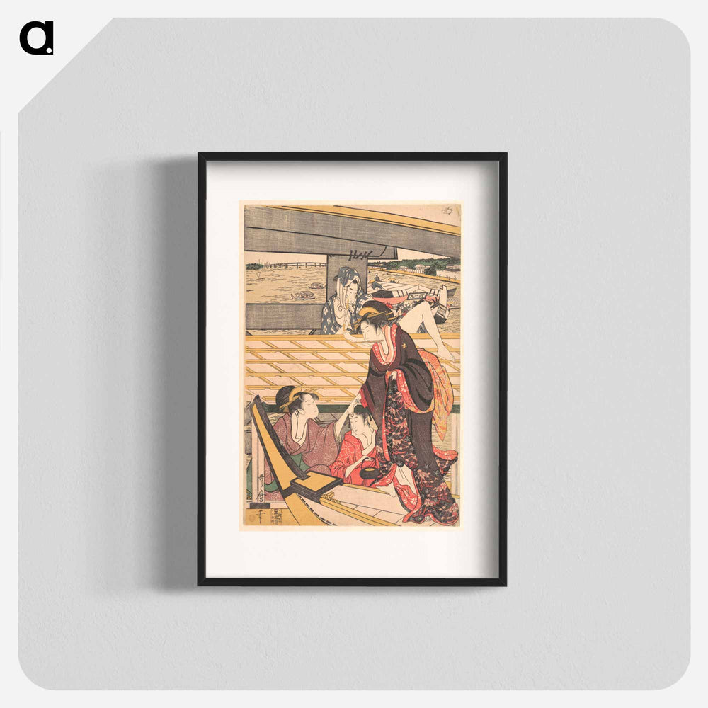 Pleasure Parties in Boats on the Sumida River under the Ryogoku Bridge - 喜多川 歌麿 Poster.
