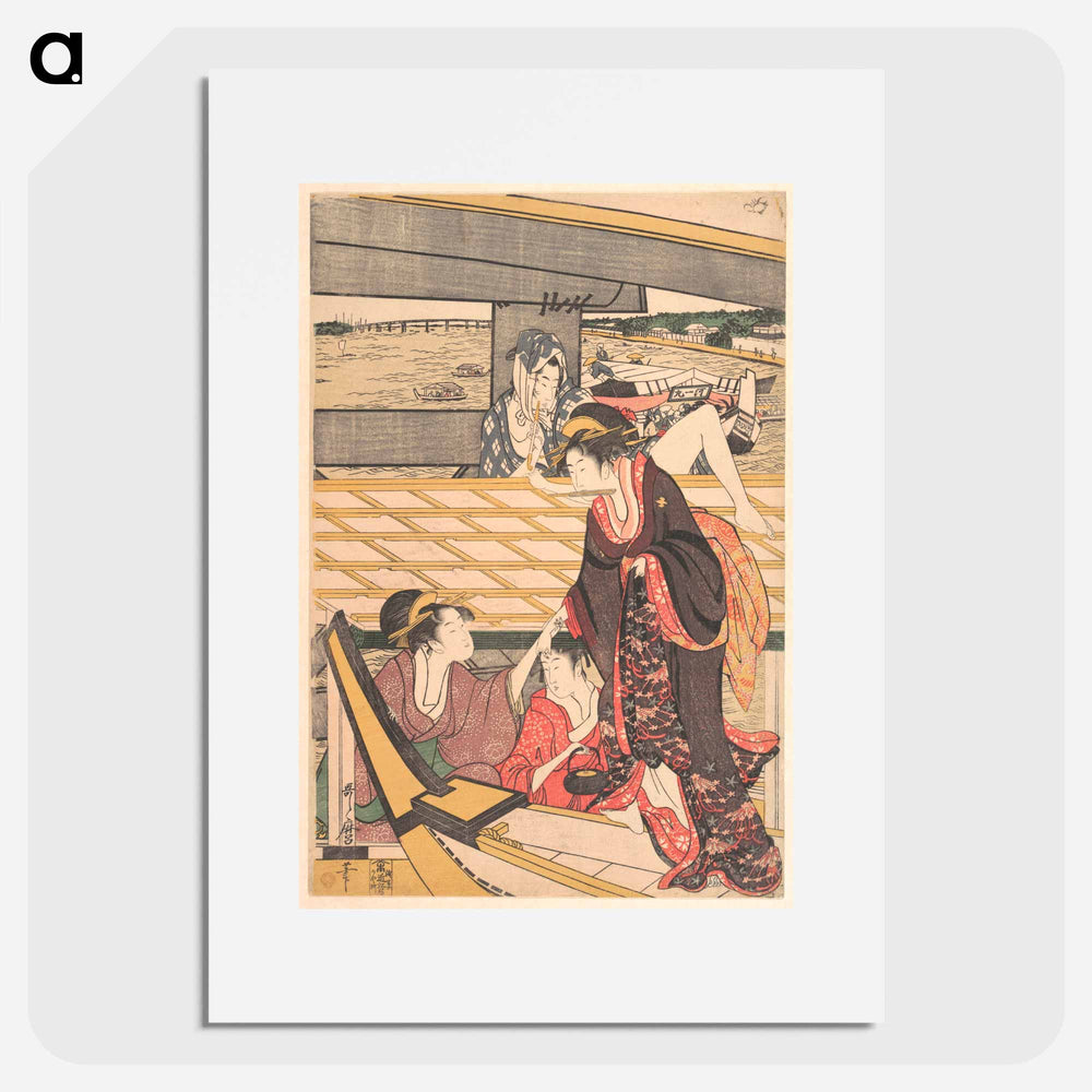 Pleasure Parties in Boats on the Sumida River under the Ryogoku Bridge - 喜多川 歌麿 Poster.