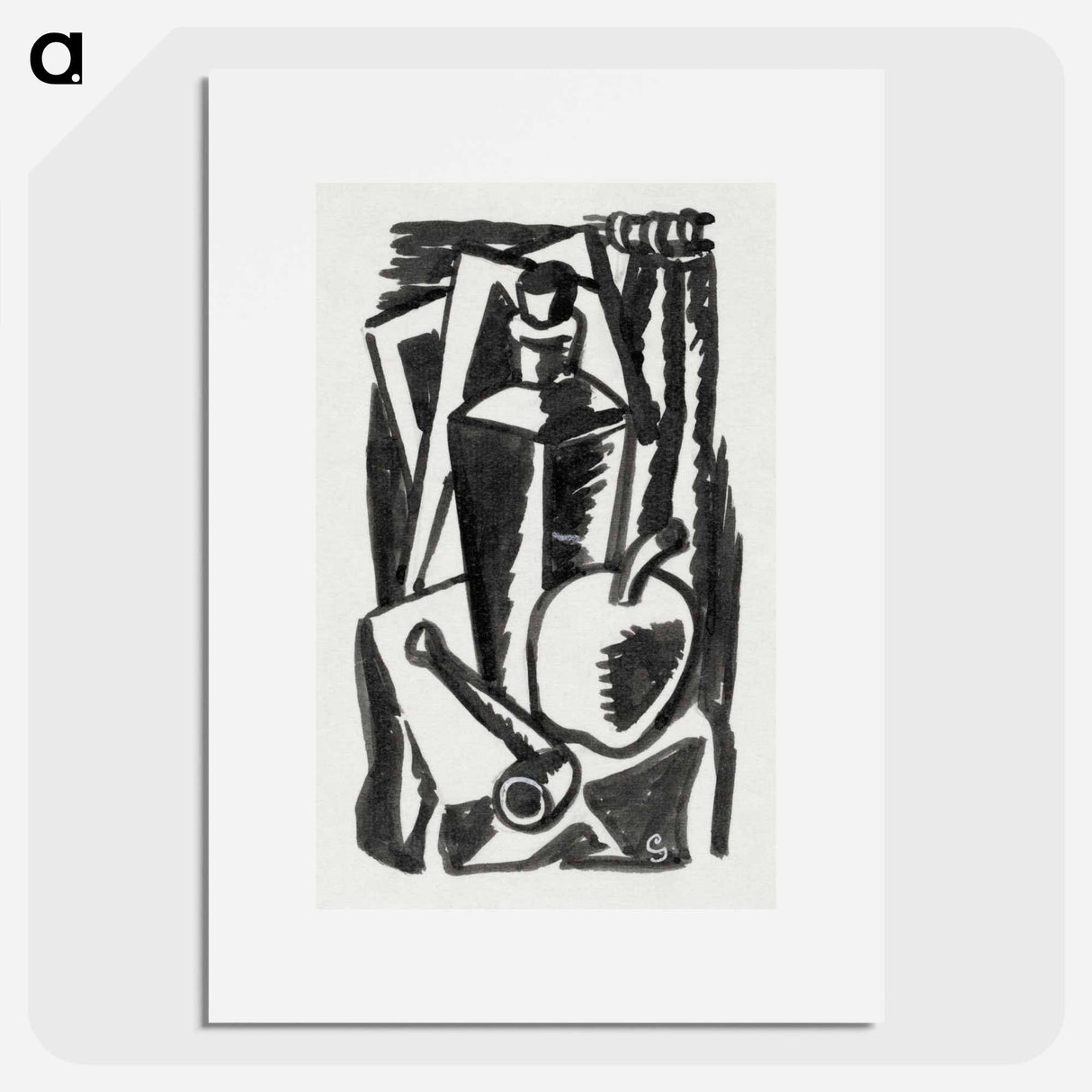 Still life with apple, pipe and bottle - レオ ヘステル Poster.