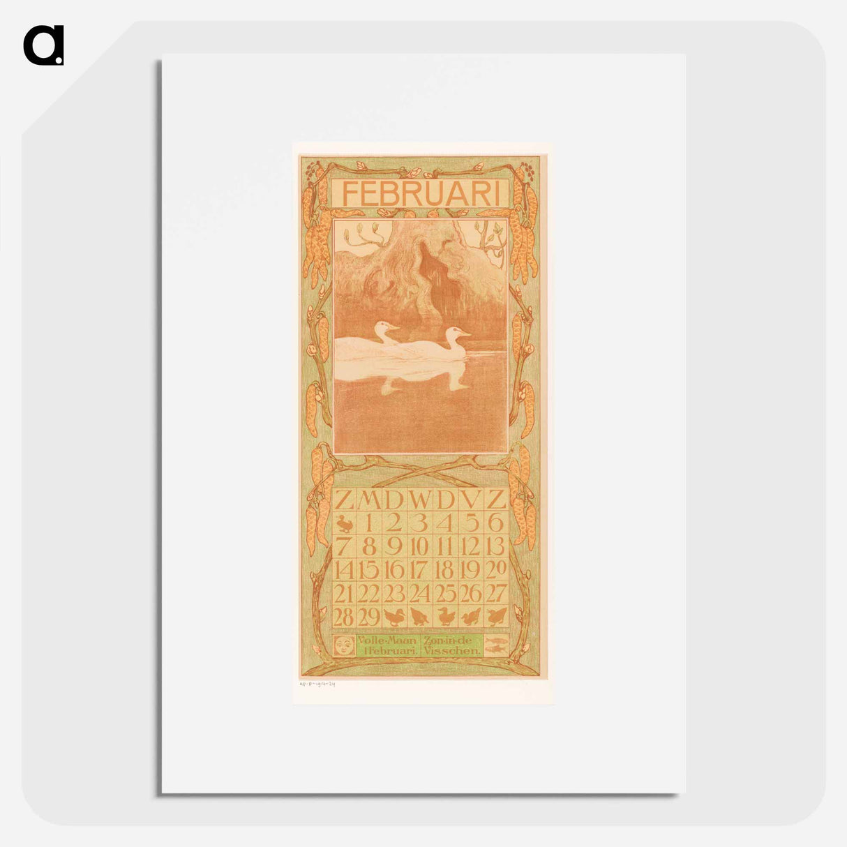 Kalenderblad februari met eenden - テオ ヴァン ホイテマ Poster.