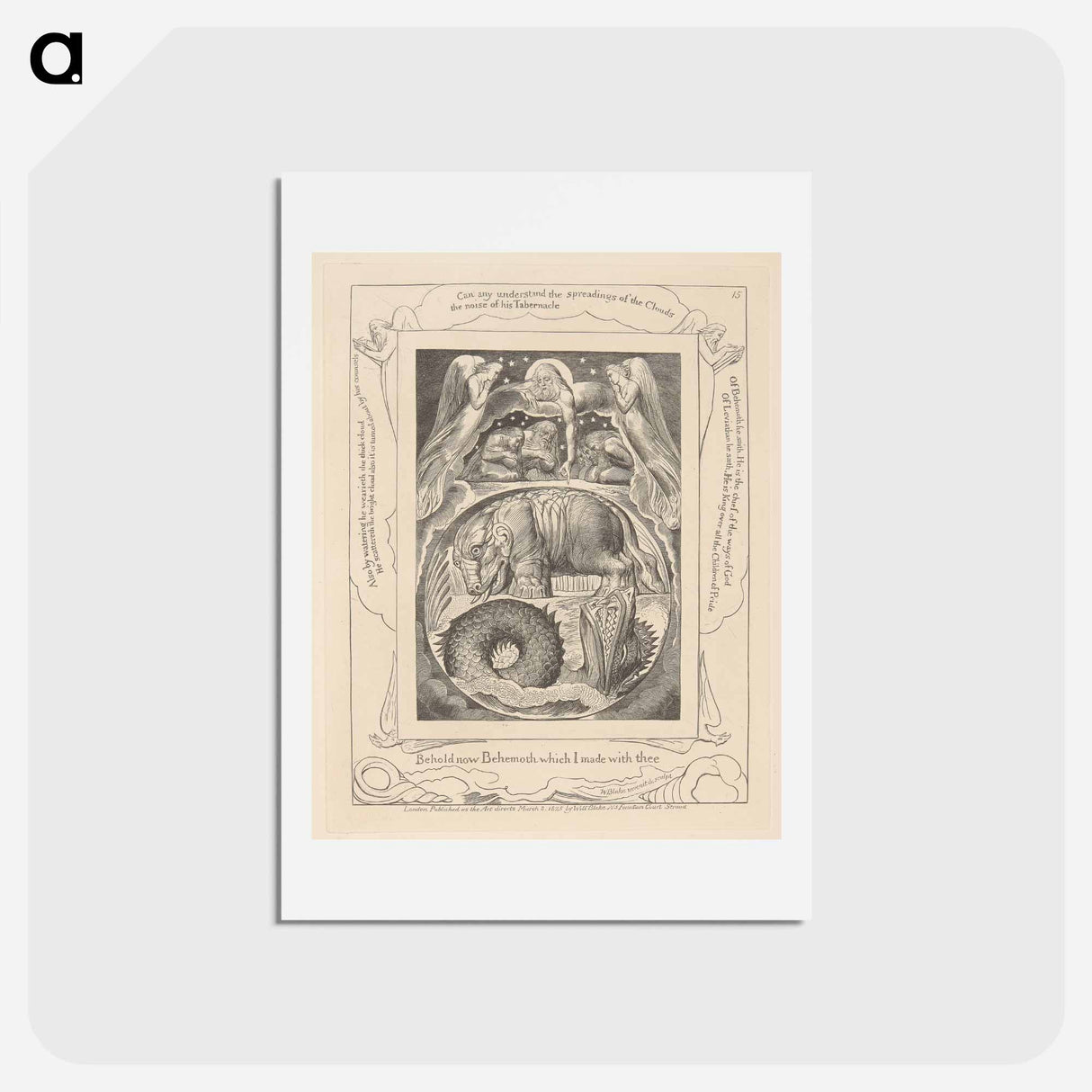 アートポストカード-Book of Job, Plate 15, Behemoth and Leviathan - ウィリアム ブレイク Postcard.