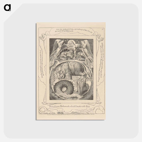 アートポストカード-Book of Job, Plate 15, Behemoth and Leviathan - ウィリアム ブレイク Postcard.
