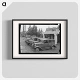 Roadside used car display on State Highway 17, in season when migrants come into the region for pea-picking. Santa Clara County, California - Dorothea Lange Poster.