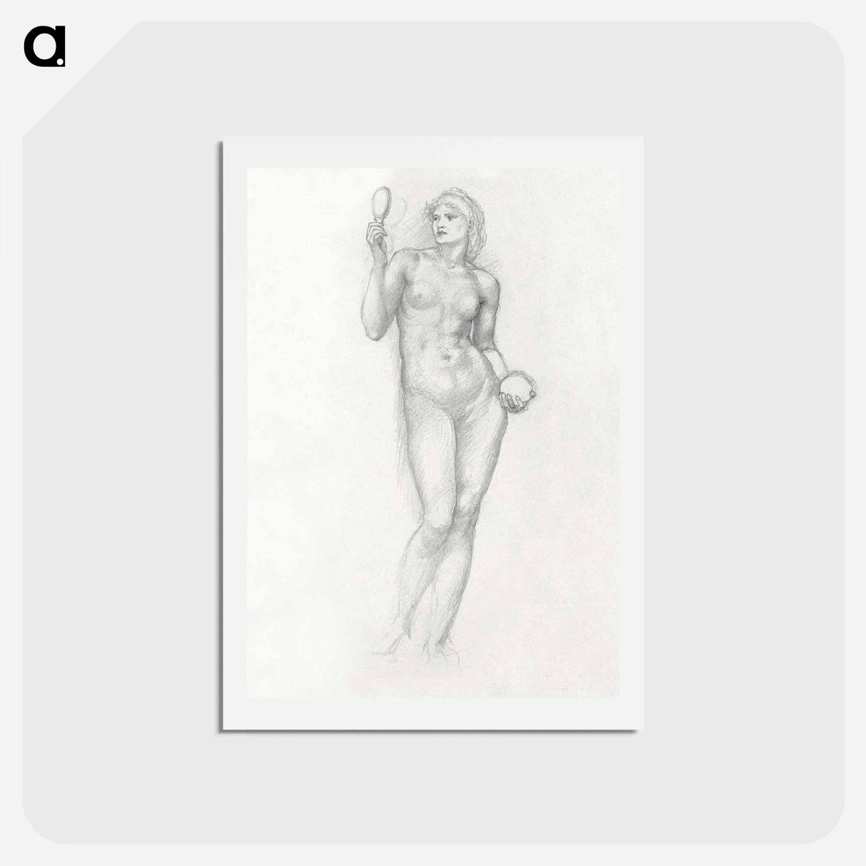 アートポストカード-Nude Female Figure with Mirror in Right Hand - エドワード バーン ジョーンズ Postcard.