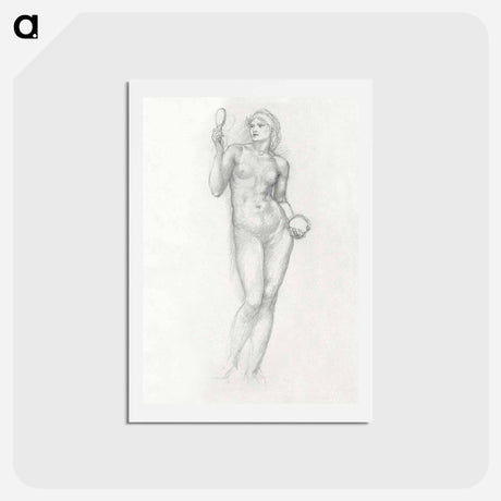 アートポストカード-Nude Female Figure with Mirror in Right Hand - エドワード バーン ジョーンズ Postcard.
