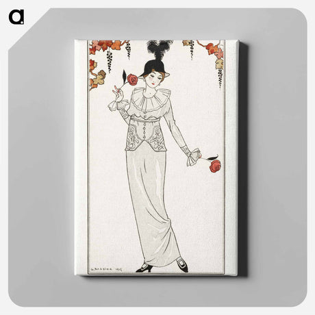 アートパネル-Costumes Parisiens, no. 8: Tailleur de Satin gris de perle. Chapeau de paille noir - ジョージ バービエ Canvas.