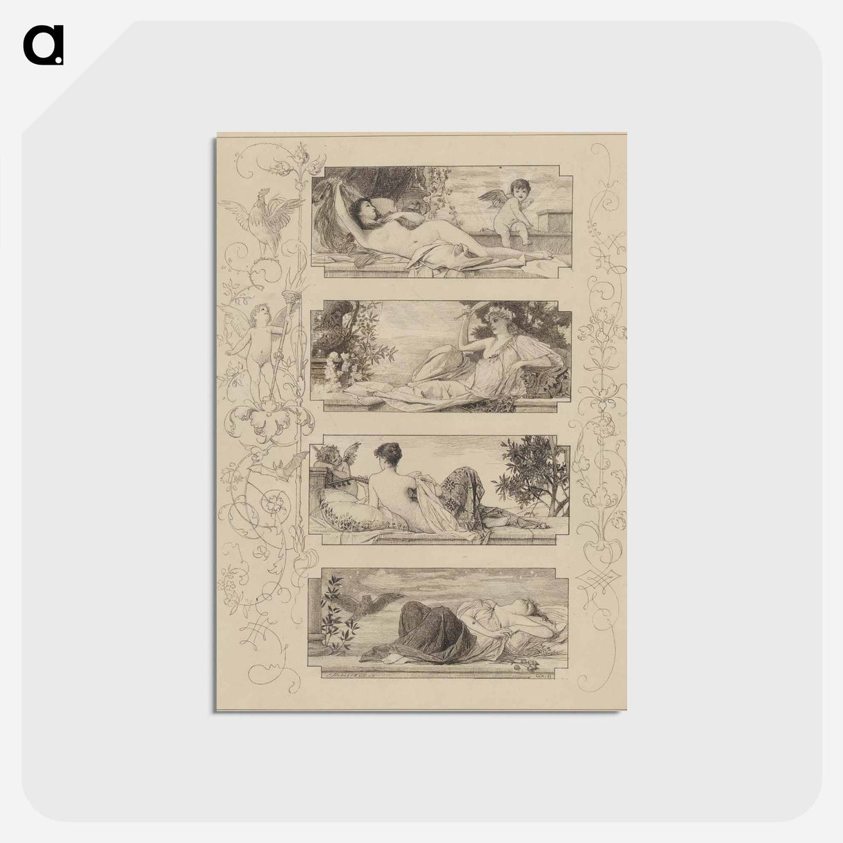 アートポストカード-The 4 Times of the Day - グスタフ クリムト Postcard.