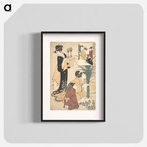 アートポスター-A Woman and a Man Arranging Flowers for the Tsukimi - 喜多川 歌麿 Poster.