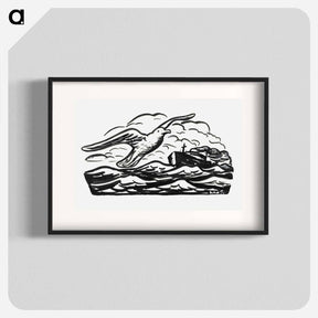 アートポスター-Seagull and steamship at sea - レオ ヘステル Poster.