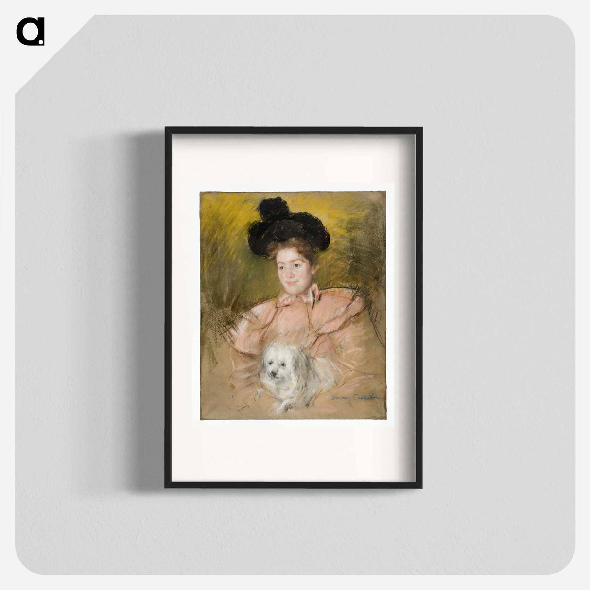 Woman in Raspberry Costume Holding a Dog - メアリー カサット Poster.