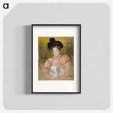 Woman in Raspberry Costume Holding a Dog - メアリー カサット Poster.