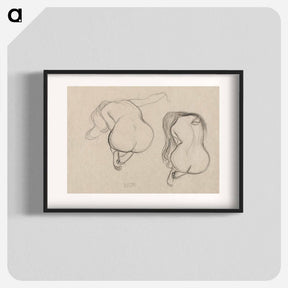 アートポスター-Two Studies of a Seated Nude with Long Hair - グスタフ クリムト Poster.