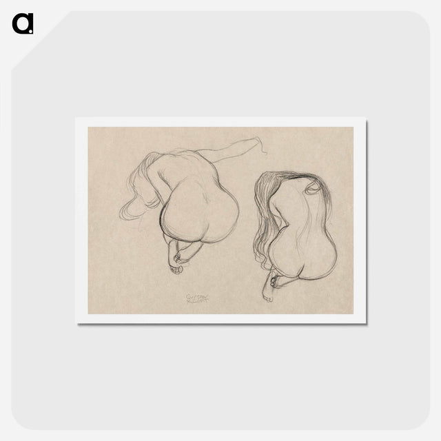 アートポストカード-Two Studies of a Seated Nude with Long Hair - グスタフ クリムト Postcard.
