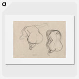 Two Studies of a Seated Nude with Long Hair - グスタフ クリムト Poster.