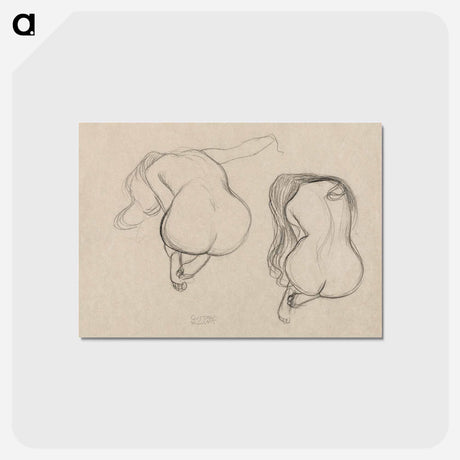 アートポストカード-Two Studies of a Seated Nude with Long Hair - グスタフ クリムト Postcard.
