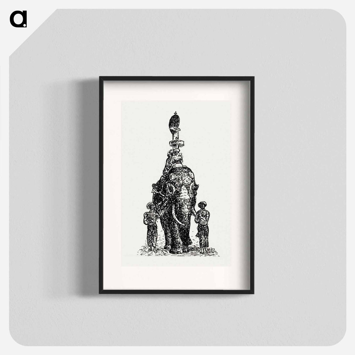 Indian elephant ridden by figures with two escorts - レオ ヘステル Poster.