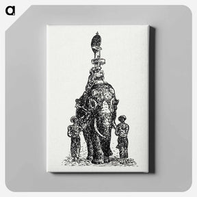 アートパネル-Indian elephant ridden by figures with two escorts - レオ ヘステル Canvas.