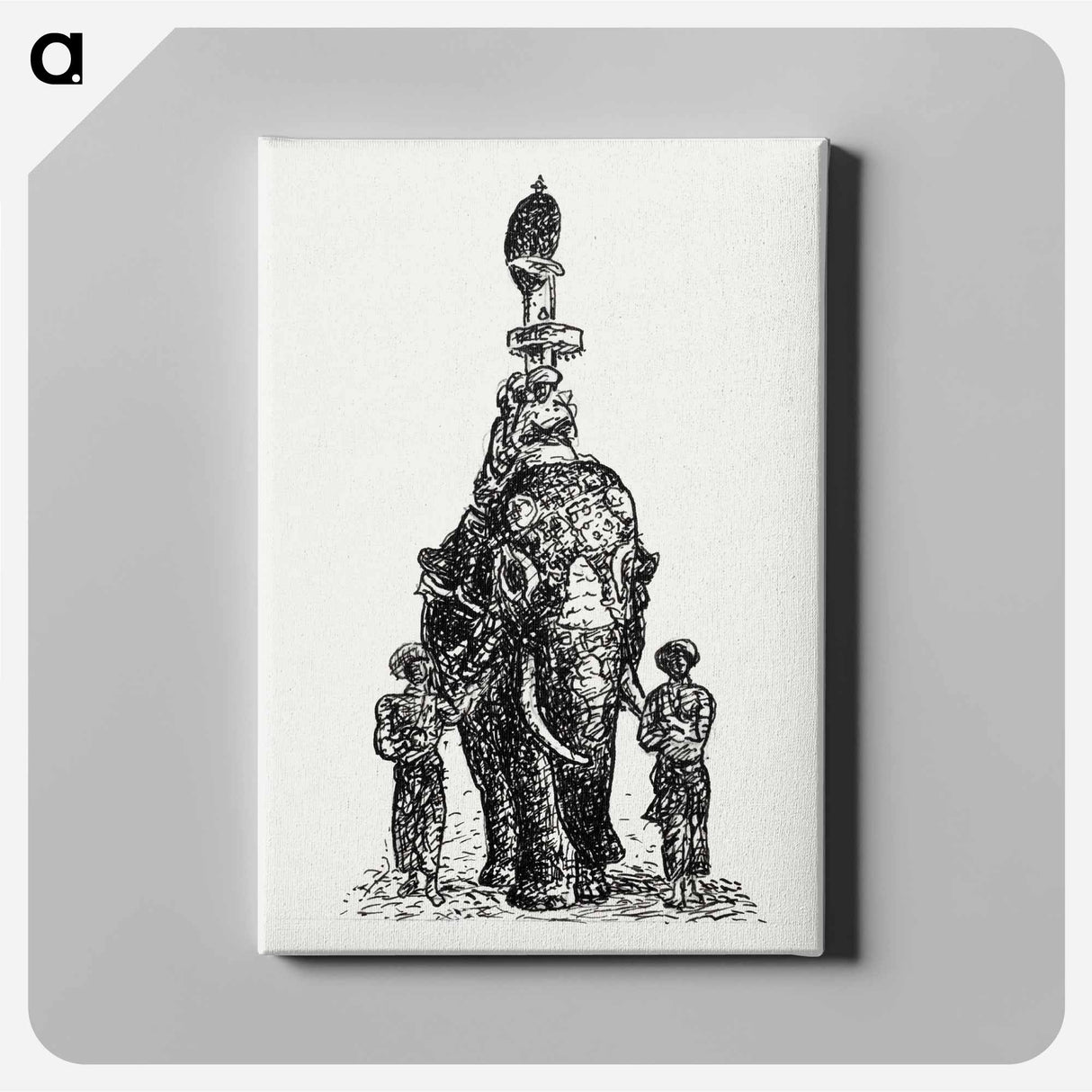 Indian elephant ridden by figures with two escorts - レオ ヘステル Canvas.