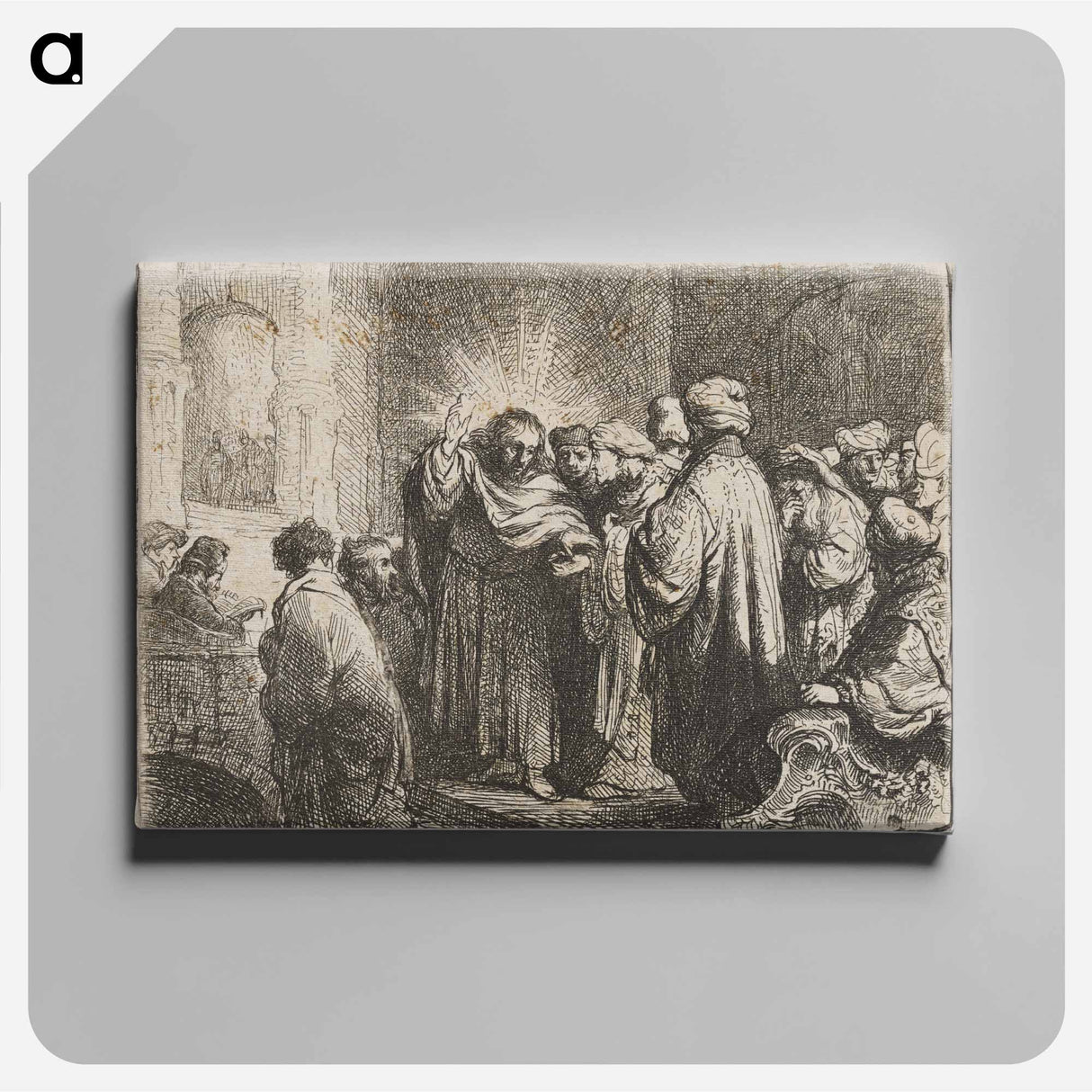 アートパネル-Rembrandt van Rijn's man at center with his PR hand up and a lighter coloring around his head - レンブラント ファン レイン Canvas.