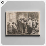 Rembrandt van Rijn's man at center with his PR hand up and a lighter coloring around his head - Rembrandt van Rijn Canvas.