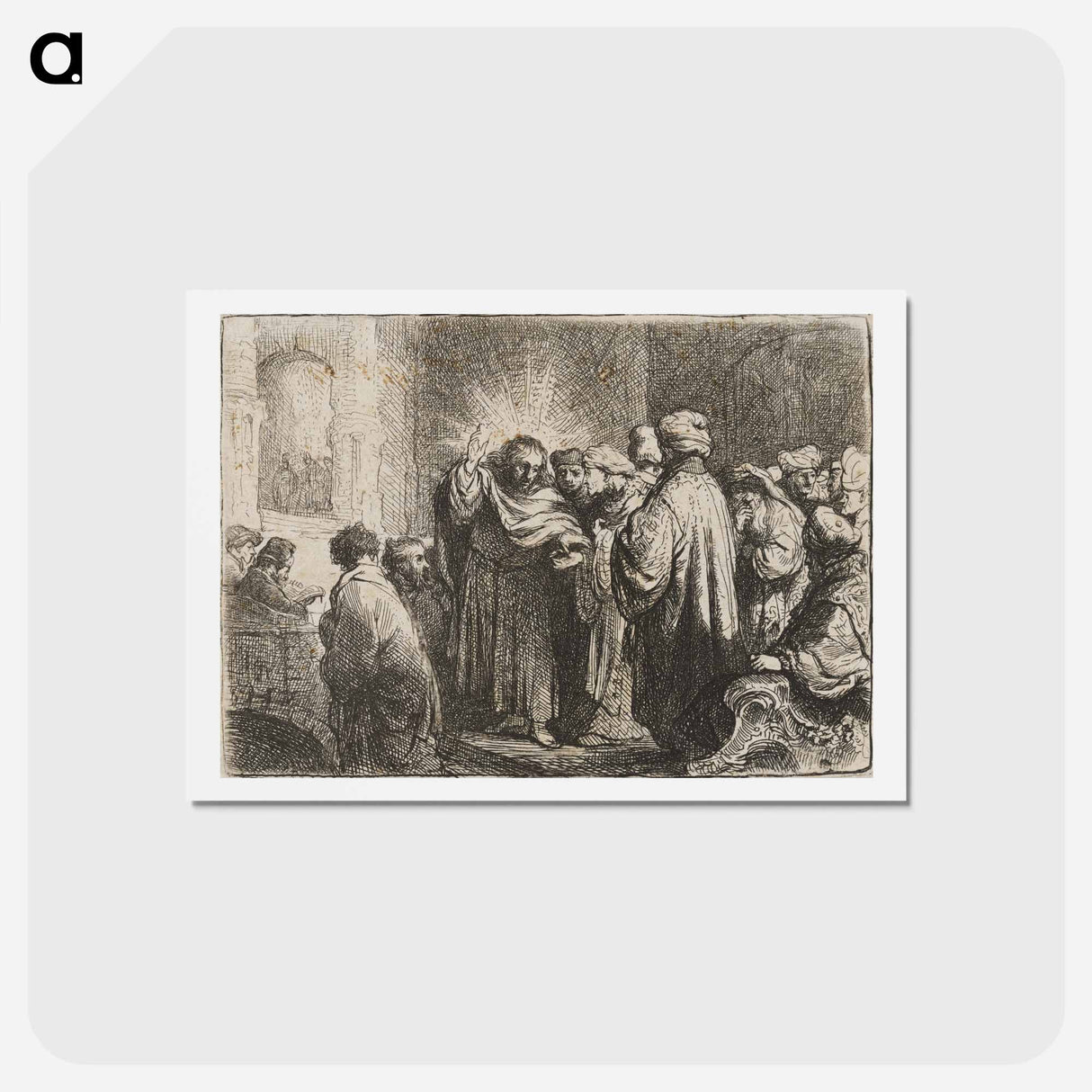 アートポストカード-Rembrandt van Rijn's man at center with his PR hand up and a lighter coloring around his head - レンブラント ファン レイン Postcard.