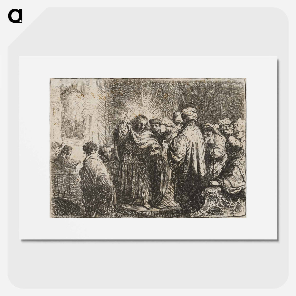 アートポスター-Rembrandt van Rijn's man at center with his PR hand up and a lighter coloring around his head - レンブラント ファン レイン Poster.