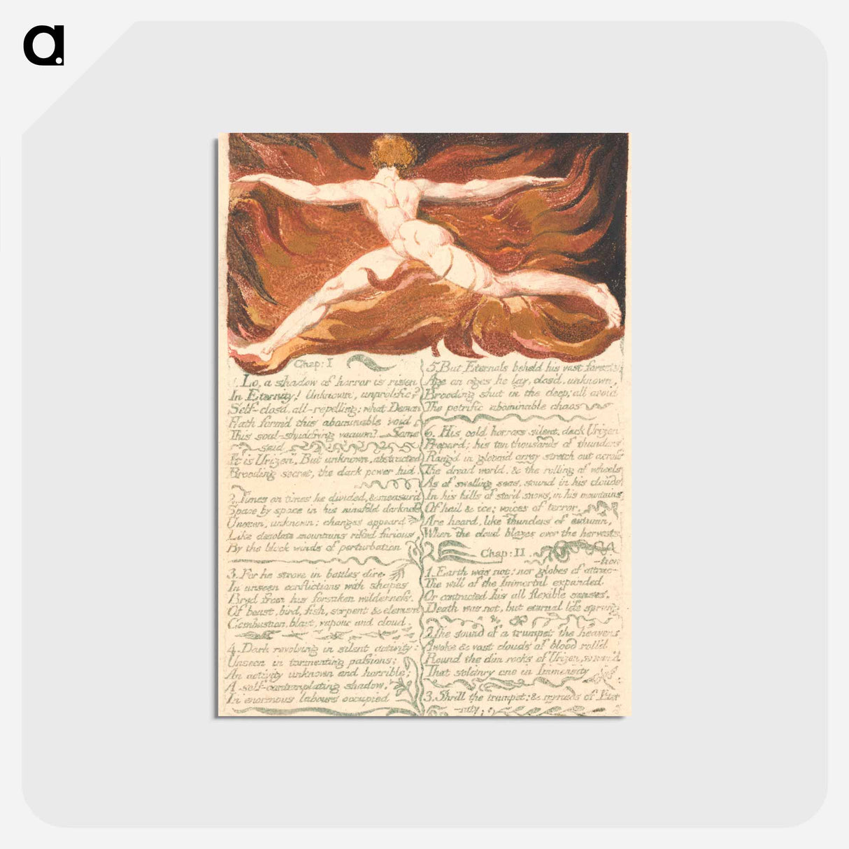 アートポストカード-The First Book of Urizen, Plate 3, "Chap: 1 . . . ." - ウィリアム ブレイク Postcard.