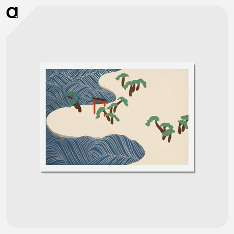 アートポストカード-Ocean waves from Momoyogusa–Flowers of a Hundred Generations by Kamisaka Sekka - 神坂 雪佳 Postcard.