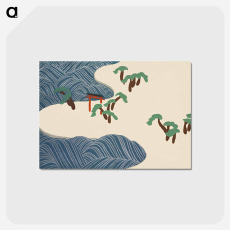 アートポストカード-Ocean waves from Momoyogusa–Flowers of a Hundred Generations by Kamisaka Sekka - 神坂 雪佳 Postcard.