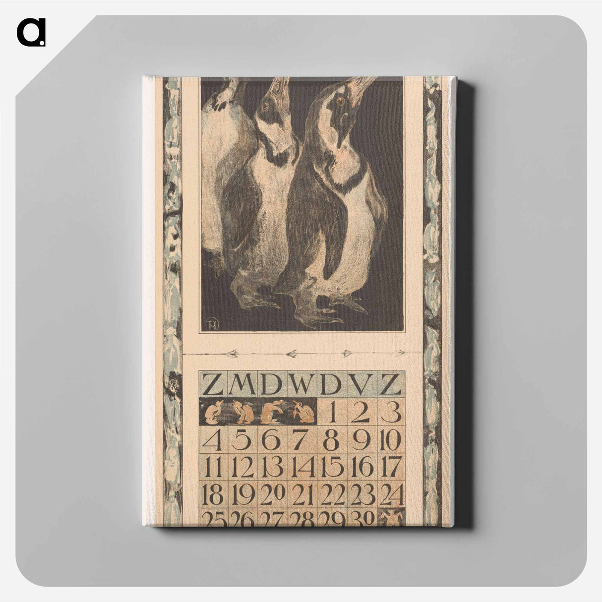 Kalenderblad november met drie pinguïns - テオ ヴァン ホイテマ Canvas.