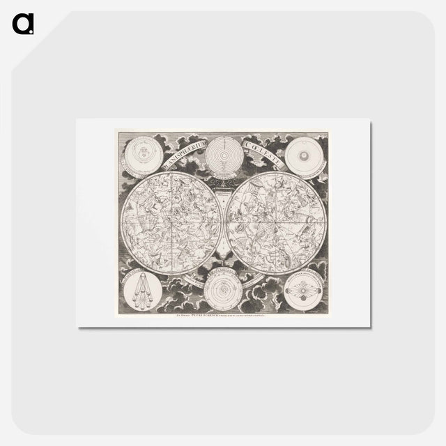 アートポストカード-Hemelkaart met de noordelijke en zuidelijke sterrenbeelden - アンティーク地図 Postcard.