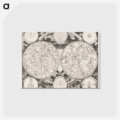 アートポストカード-Hemelkaart met de noordelijke en zuidelijke sterrenbeelden - アンティーク地図 Postcard.