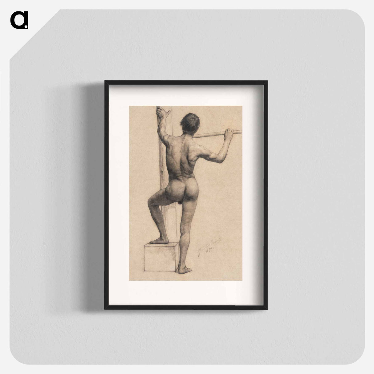 Male Nude with Left Foot on a Pedestal - グスタフ クリムト Poster.