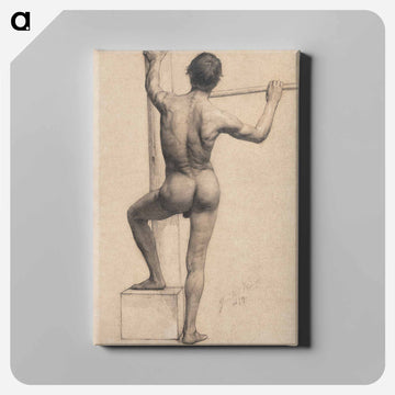Male Nude with Left Foot on a Pedestal - グスタフ クリムト Canvas.