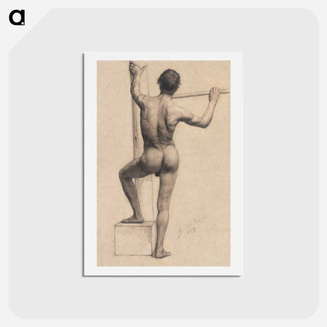 アートポストカード-Male Nude with Left Foot on a Pedestal - グスタフ クリムト Postcard.