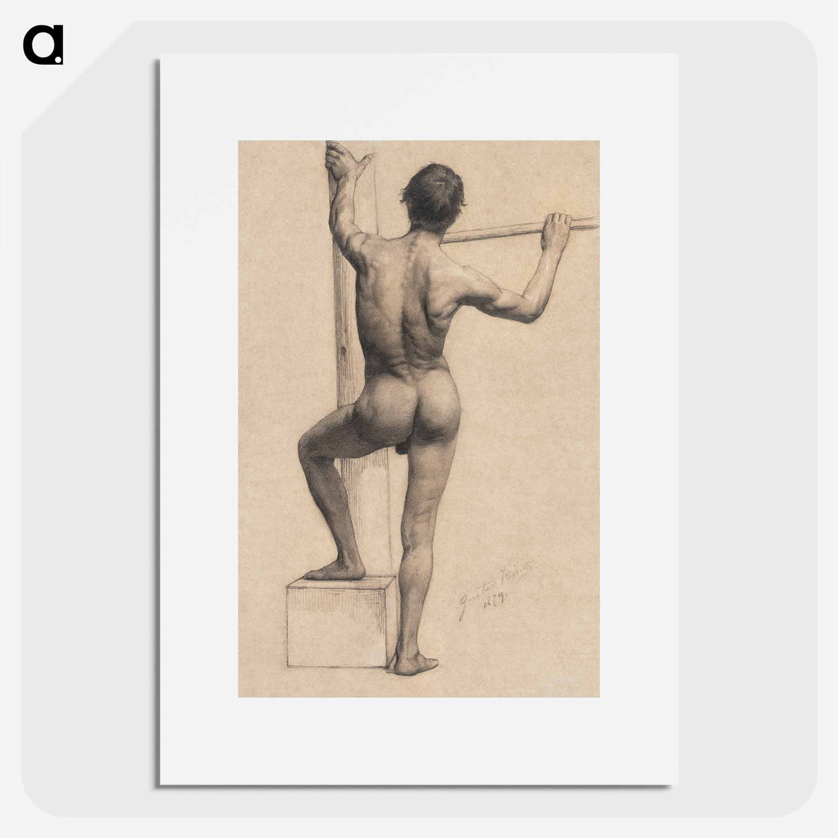 Male Nude with Left Foot on a Pedestal - グスタフ クリムト Poster.