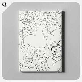 アートパネル-Landscape with a man, two women and horses - レオ ヘステル Canvas.