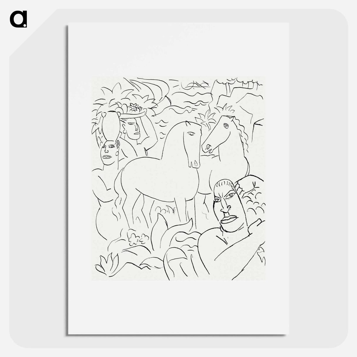 Landscape with a man, two women and horses - レオ ヘステル Poster.