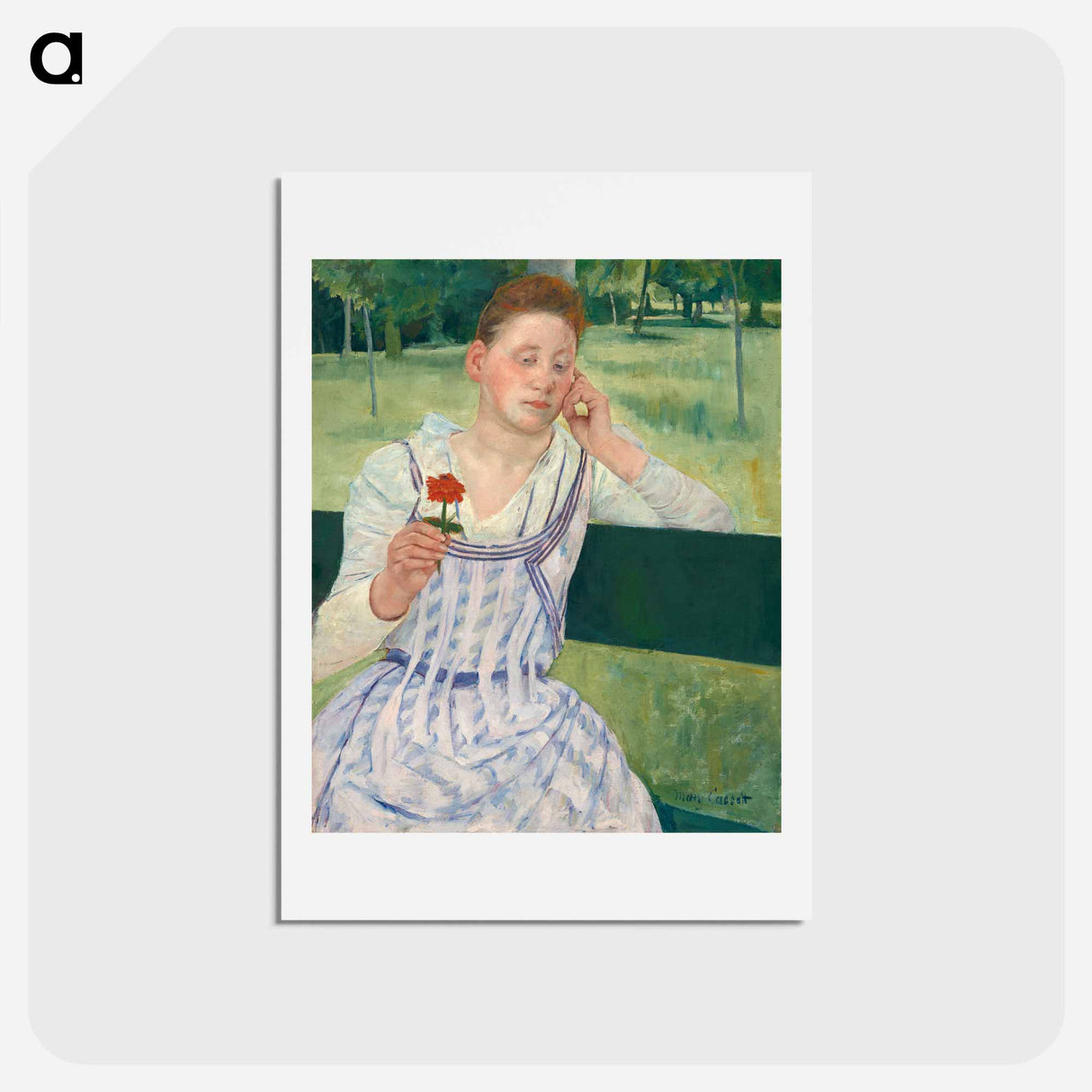 アートポストカード-Woman with a Red Zinnia - メアリー カサット Postcard.